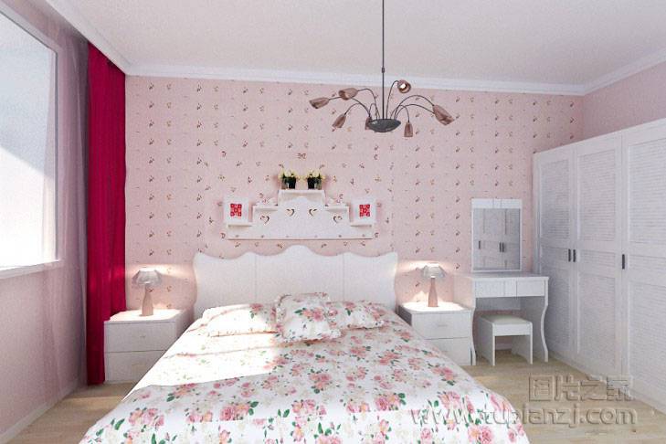 点击大图看下一张：温馨的女生田园卧室装修效果图