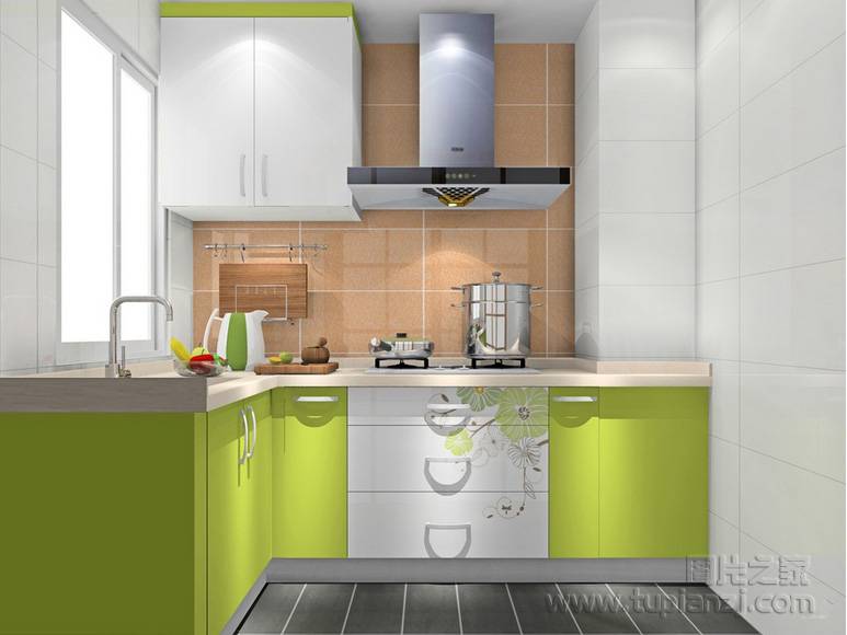点击大图看下一张：明亮宽敞的厨房简约设计效果图