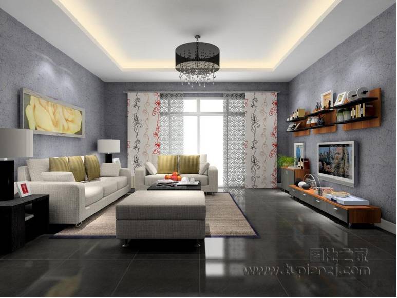 点击大图看下一张：中式简约现代客厅装修效果图