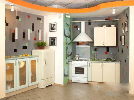 点击大图看下一张：复式时尚的厨房装修效果图片