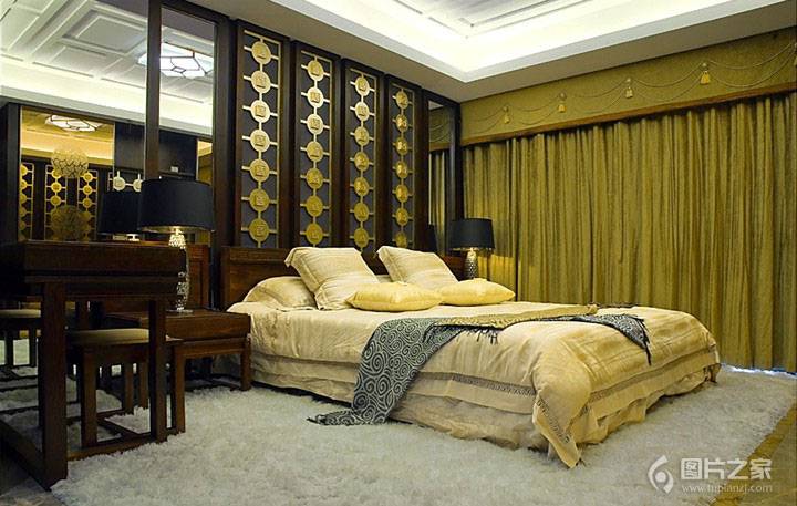 点击大图看下一张：新古典卧室中式优雅风格装修效果图