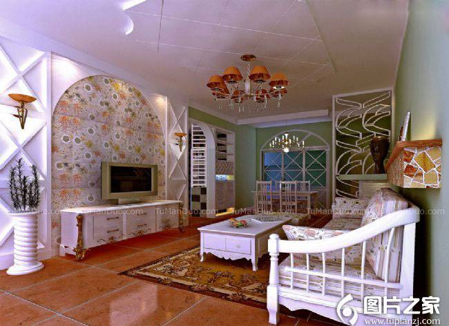 点击大图看下一张：田园客厅装修实例清新舒适