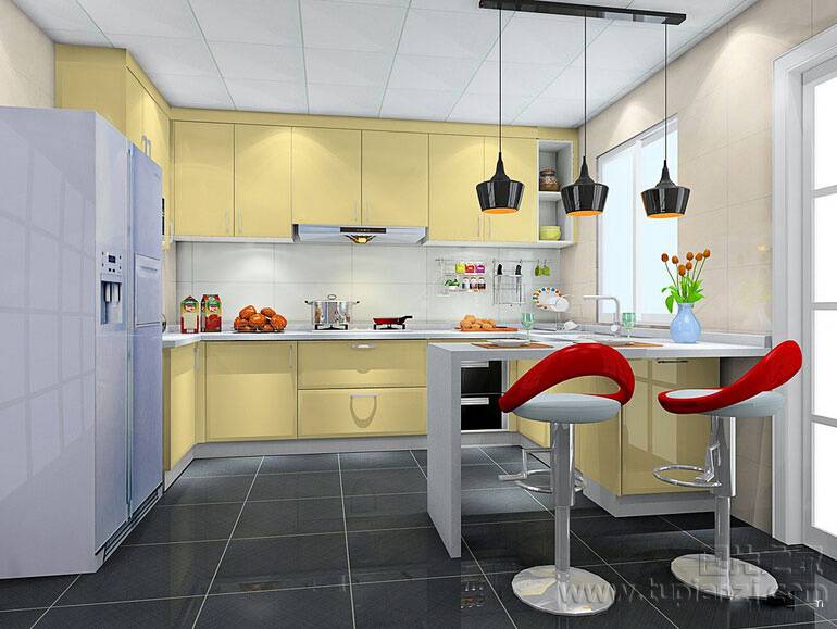 点击大图看下一张：宽敞浪漫的小户型半开放式厨房装修图