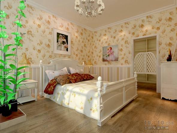 点击大图看下一张：温馨的田园卧室装修图片