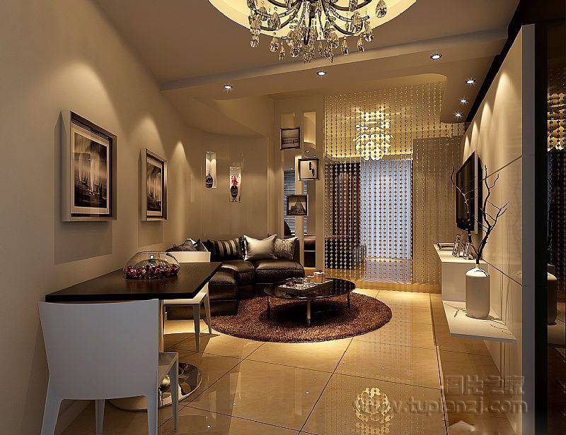 点击大图看下一张：单身公寓现代客厅效果图舒适简洁