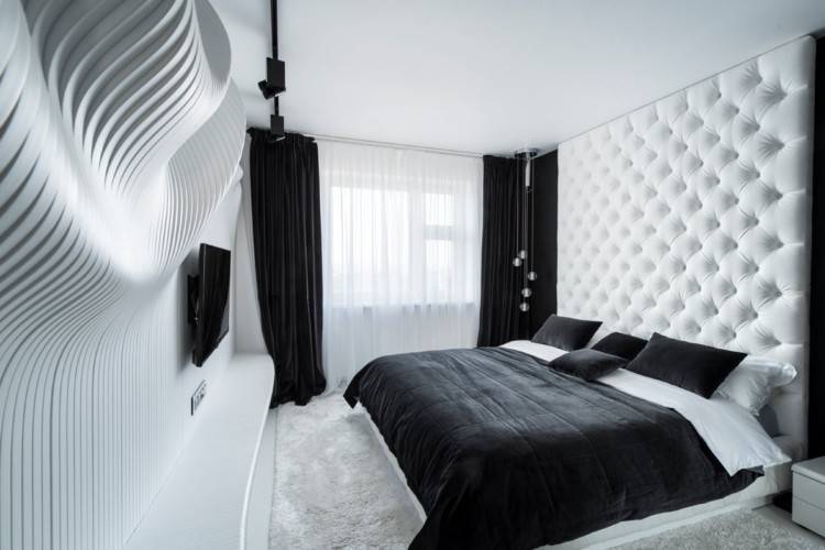 点击大图看下一张：黑白创意波浪个性卧室精美效果图
