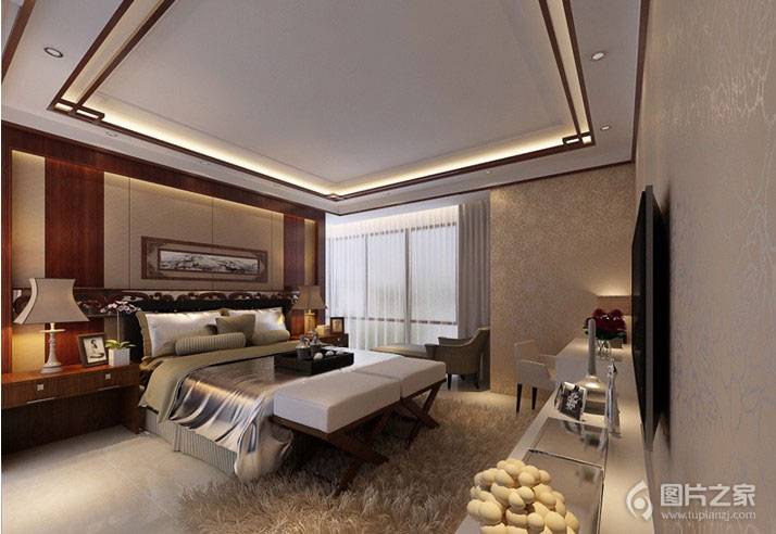 点击大图看下一张：新古典卧室中式优雅风格装修效果图