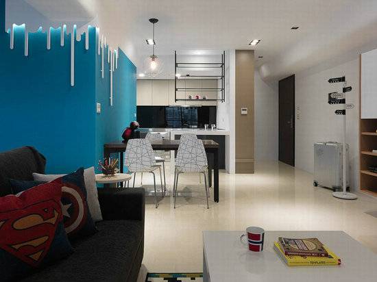 点击大图看下一张：清新蓝色现代小户型公寓设计