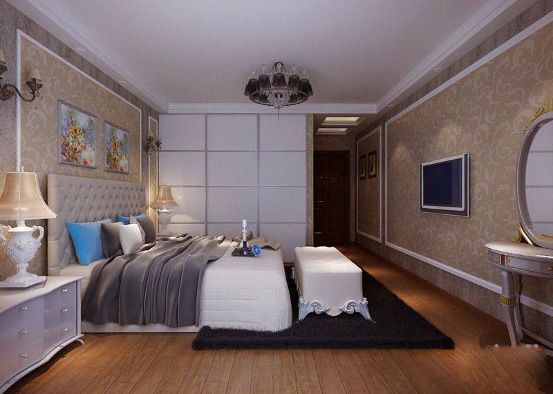 点击大图看下一张：现代中式别墅卧室装修效果图