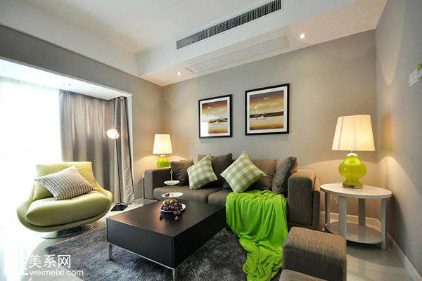 点击大图看下一张：现代简约室内绿色装修效果图清新舒适