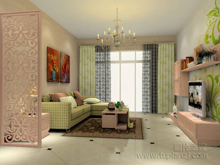 点击大图看下一张：简约沙发背景墙效果图浪漫时尚
