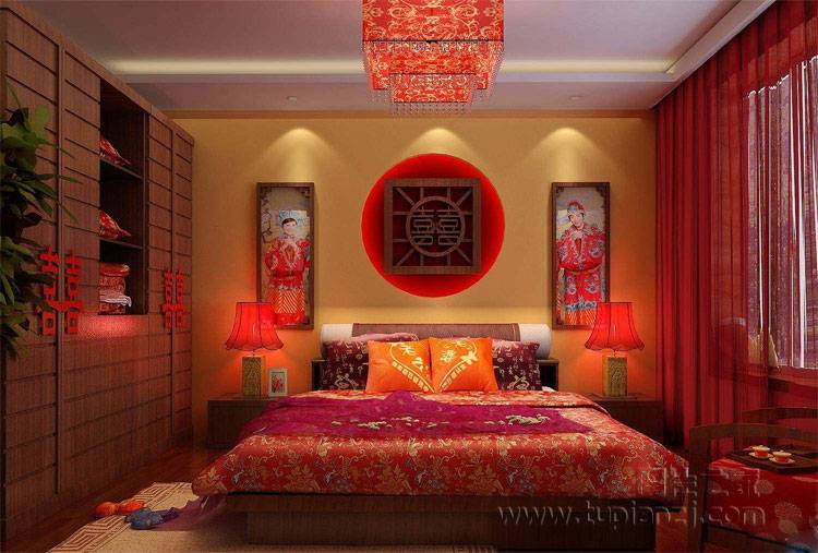点击大图看下一张：温馨甜蜜的婚房卧室布置效果图大全