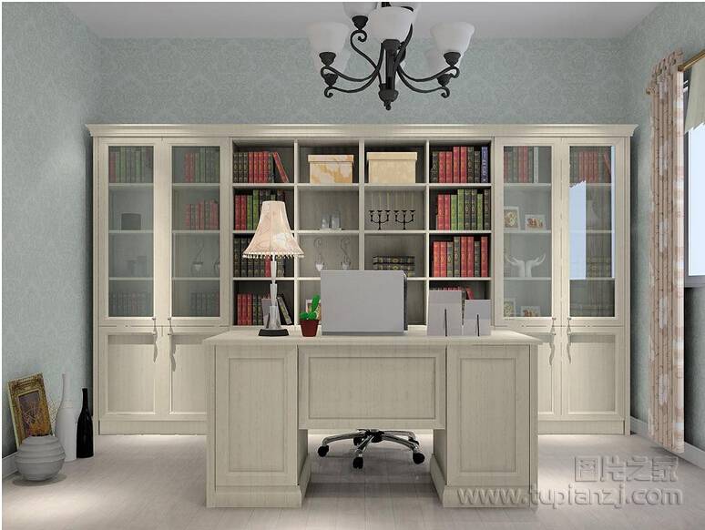 点击大图看下一张：精致典雅的书房装修效果图欣赏