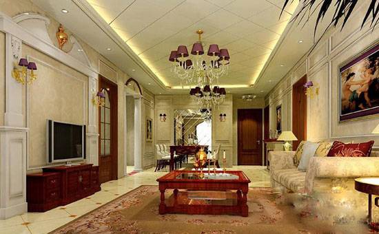 点击大图看下一张：大户型奢华欧式客厅装修效果图