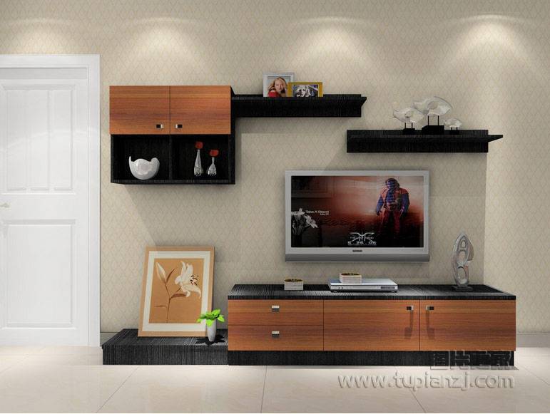 点击大图看下一张：客厅电视背景墙小清新素雅设计效果图