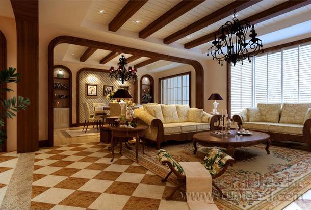 点击大图看下一张：豪华欧式客厅装修图片华丽完美