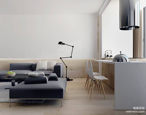 点击大图看下一张：极简主义黑白风格公寓室内装修效果图