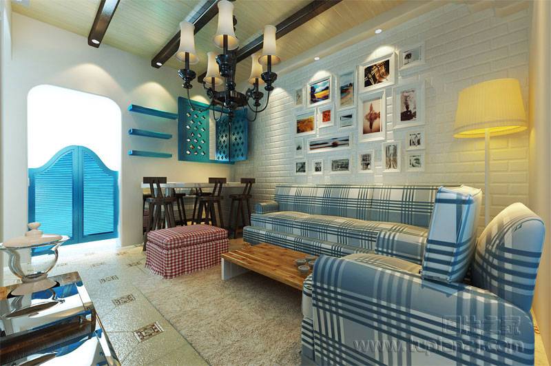 点击大图看下一张：客厅吊顶地中海风格装修设计