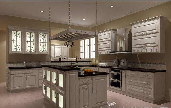 点击大图看下一张：欧式别墅风格开放式厨房装修效果图