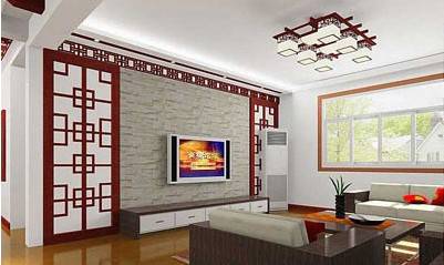 点击大图看下一张：中式电视背景墙设计韵味古典