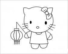 Hello Kitty猫挑灯笼简笔画