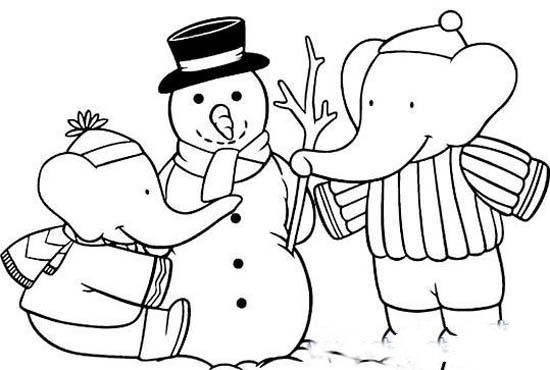 儿童简笔画：大象与雪人
