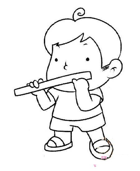 儿童吹笛子情景简笔画图片