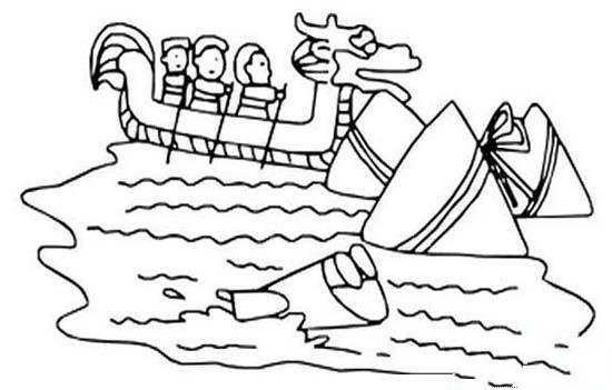 庆祝端午节儿童简笔画图片：龙舟与粽子