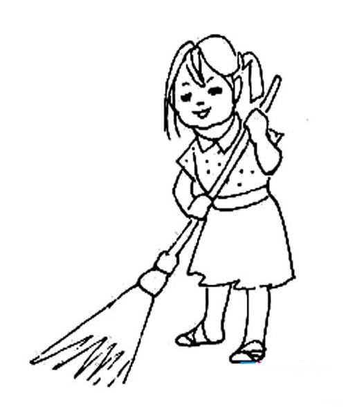 五一劳动节人物简笔画:扫地的女孩