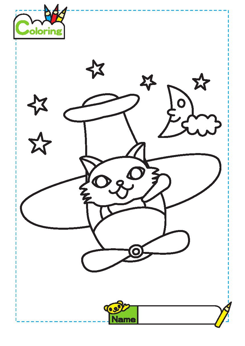 小猫开飞机简笔画涂色卡