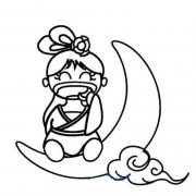 可爱嫦娥简笔画图片：坐在月亮上的嫦娥
