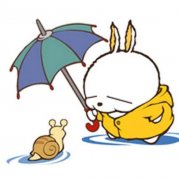 幼儿彩色流氓兔简笔画图片:撑伞的流氓兔