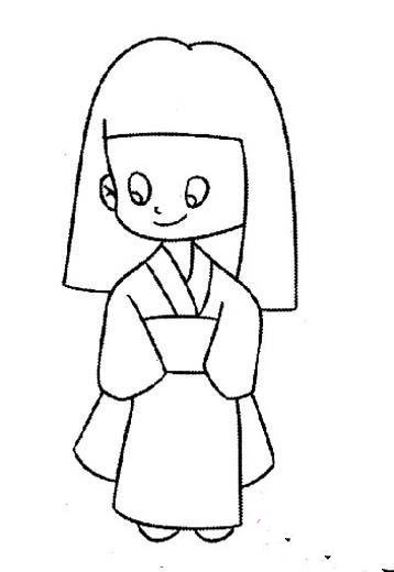 穿和服的日本女孩简笔画