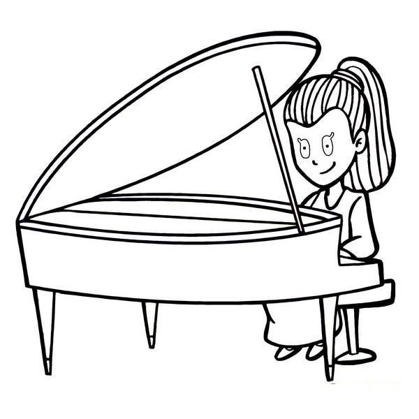 弹钢琴的女孩简笔画