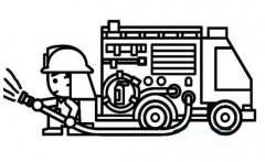 消防车与救火的消防员简笔画图片