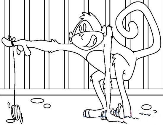 幼儿猴子简笔画：玩溜溜球的猴子