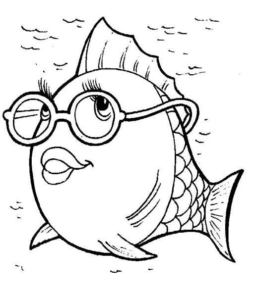 卡通鱼简笔画：戴眼镜的鱼