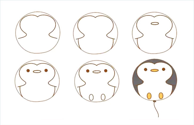 画一个可爱的动物气球简笔画 -- 企鹅