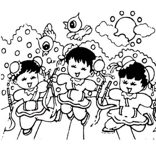 欢庆六一儿童节简笔画图片大全：小朋友打腰鼓