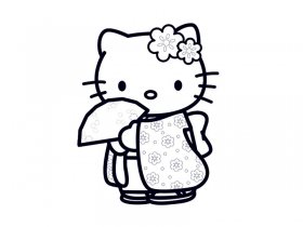 Hello Kitty拿扇子简笔画