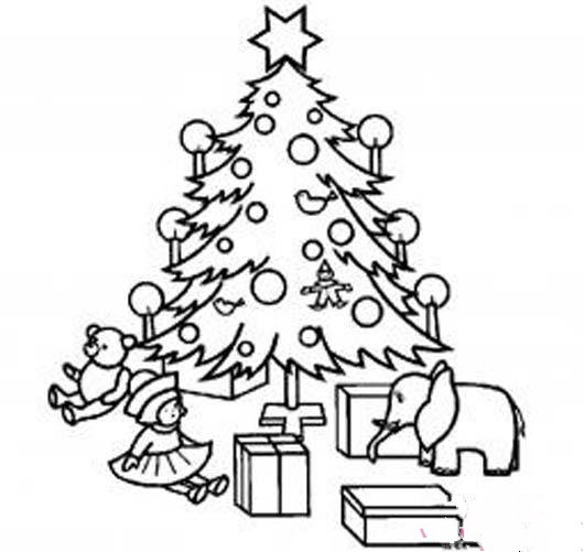 圣诞树小动物礼物盒简笔画图片