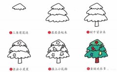 儿童关于圣诞树简笔画画法步骤图：怎么画圣诞树