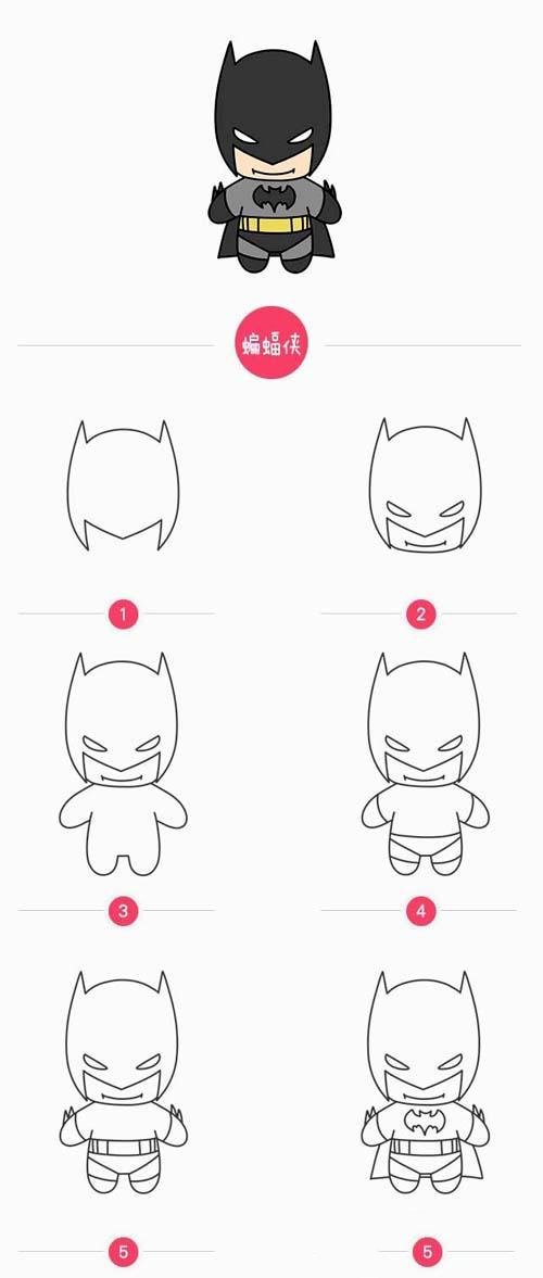 蝙蝠侠简笔画教程步骤图大全:怎么画蝙蝠侠