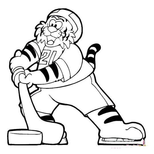 卡通老虎简笔画:打冰球的老虎
