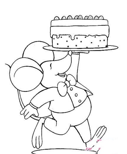 卡通老鼠简笔画：举蛋糕的老鼠