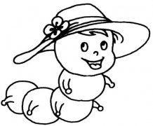 卡通毛毛虫简笔画:戴帽子的毛毛虫