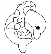 少儿卡通海豚简笔画图片：带泳圈的海豚
