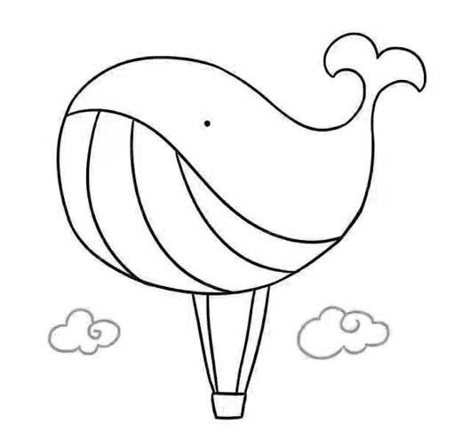 卡通鲸鱼造型热气球简笔画图片