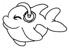 小学生海豚简笔画图片：戴耳麦的海豚