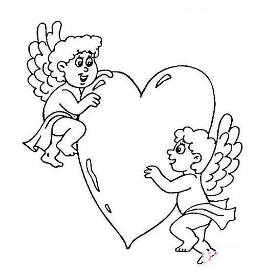 可爱情人节简笔画图片大全：天使送爱心